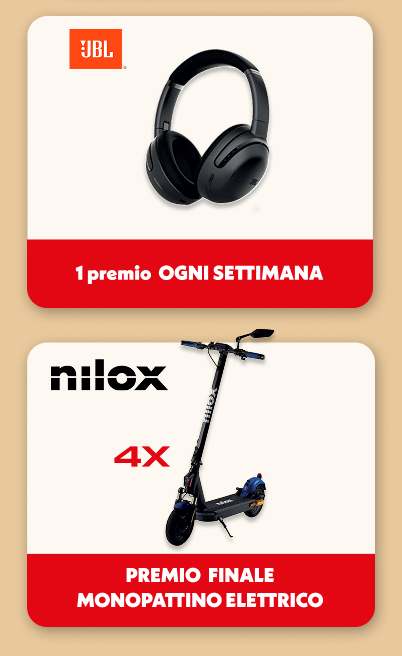 Premi in palio — cuffie JBL ogni settimana e monopattini Nilox